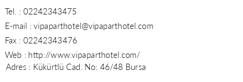 Vip Apart Hotel telefon numaralar, faks, e-mail, posta adresi ve iletiim bilgileri